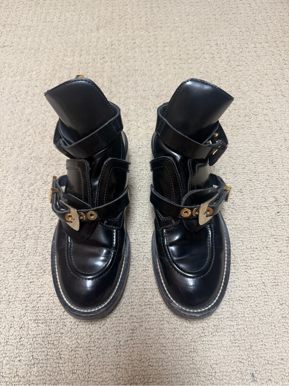 Balenciaga Black Leather Lace-Up Buckle Boots